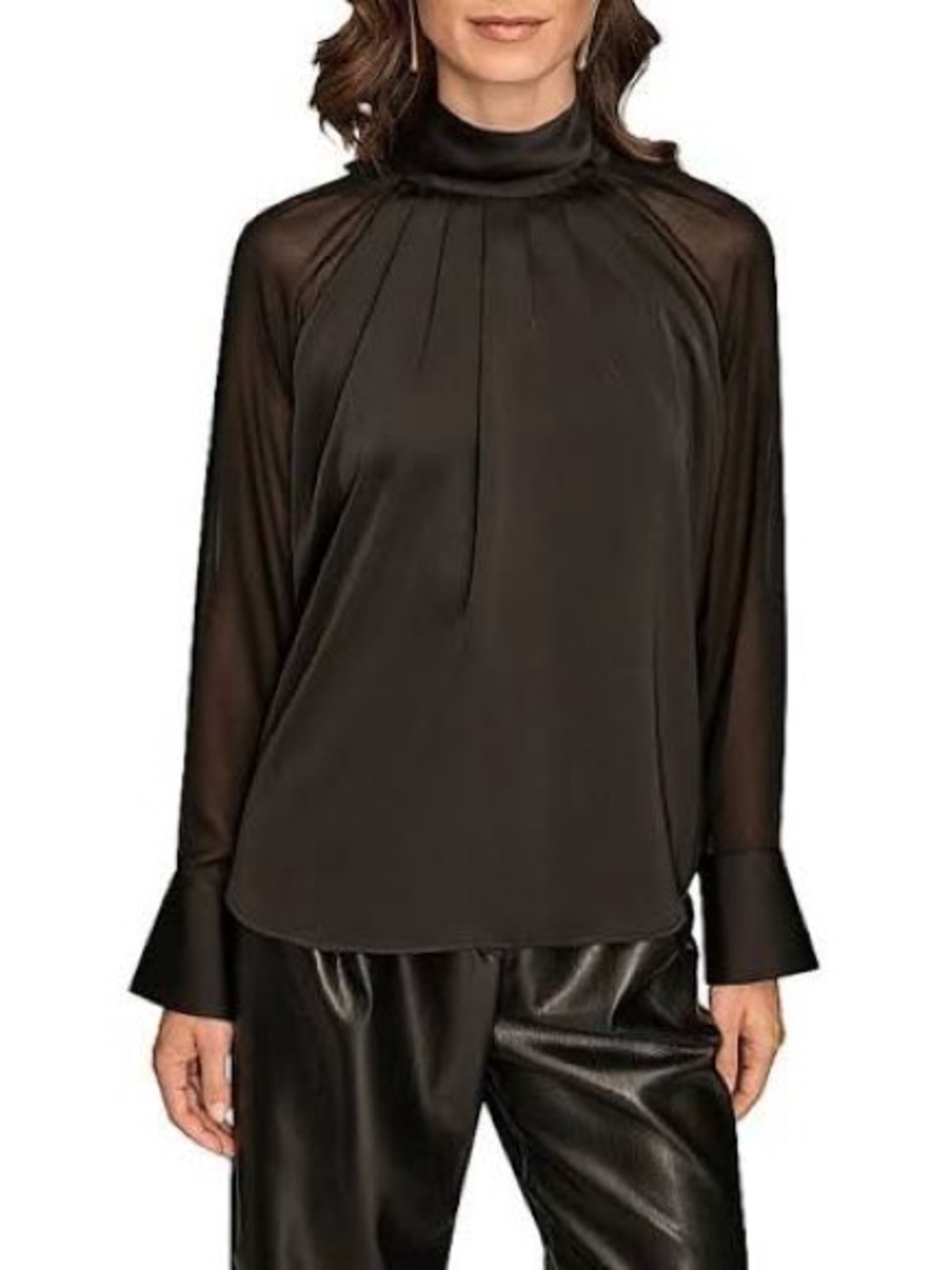 Donna Karan satin sheer sleeves blouse in black